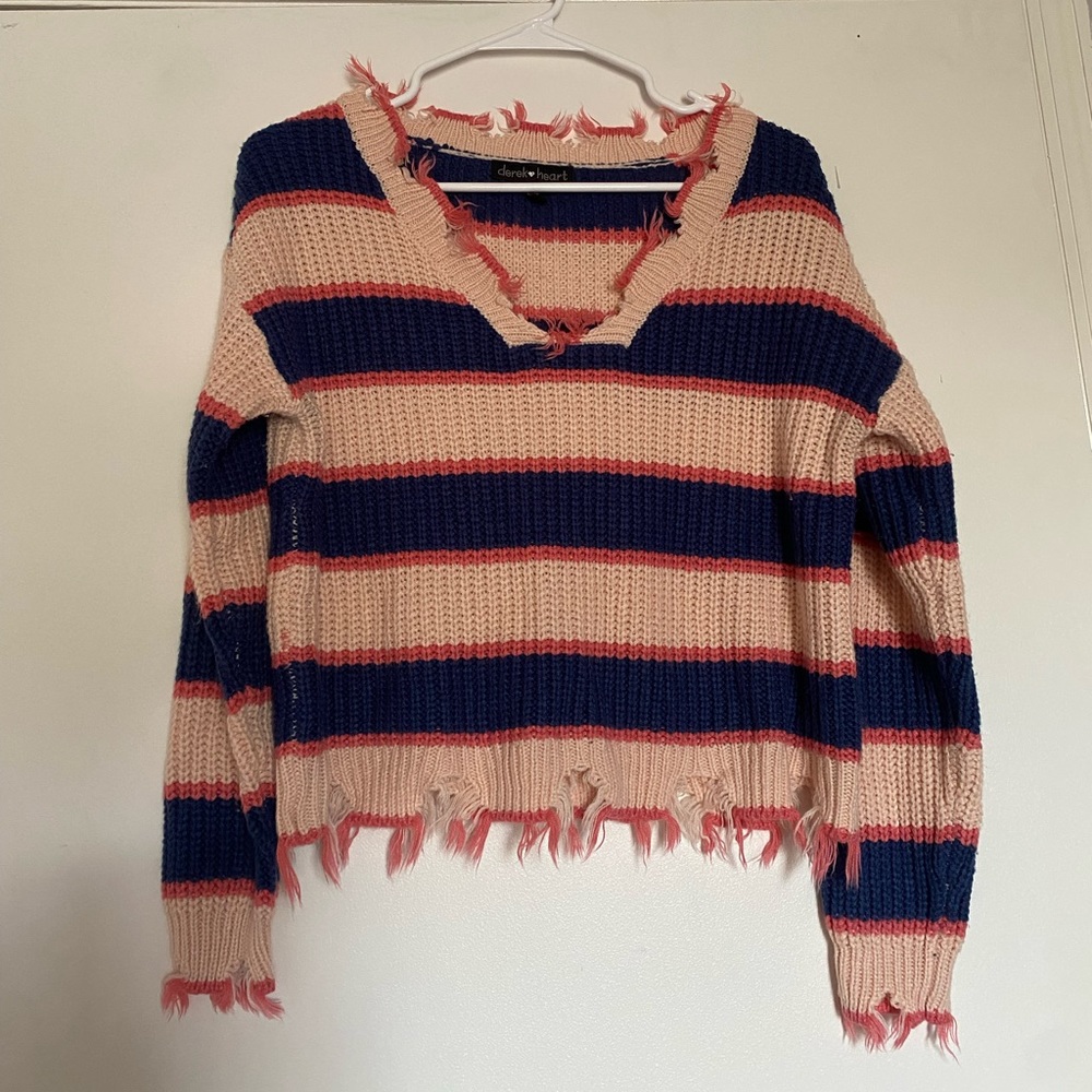 Color Block Sweater With Fringe 😇🩷 Pink Blue Sweater